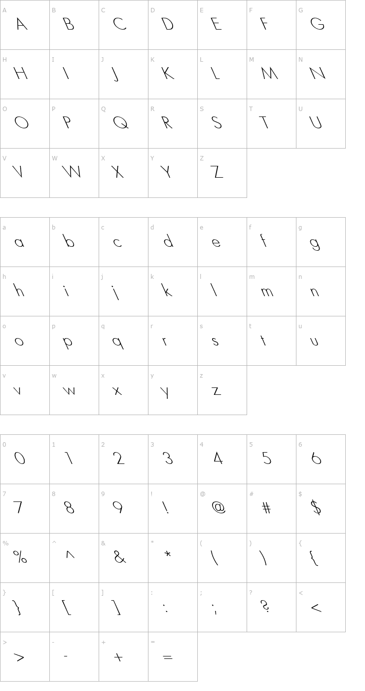 Character Map Futura Light Lefty Font