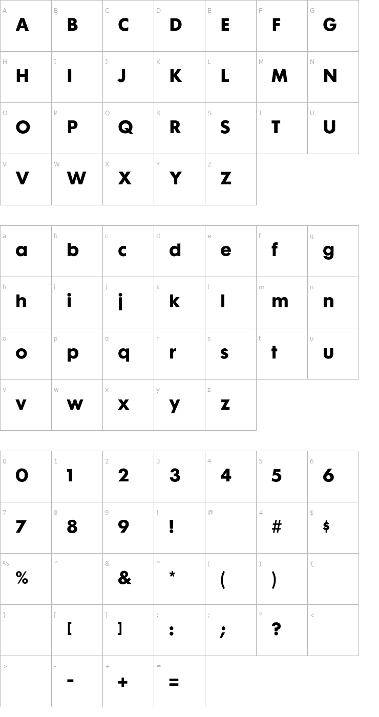 Character Map Futura Maxi CG Bold Font