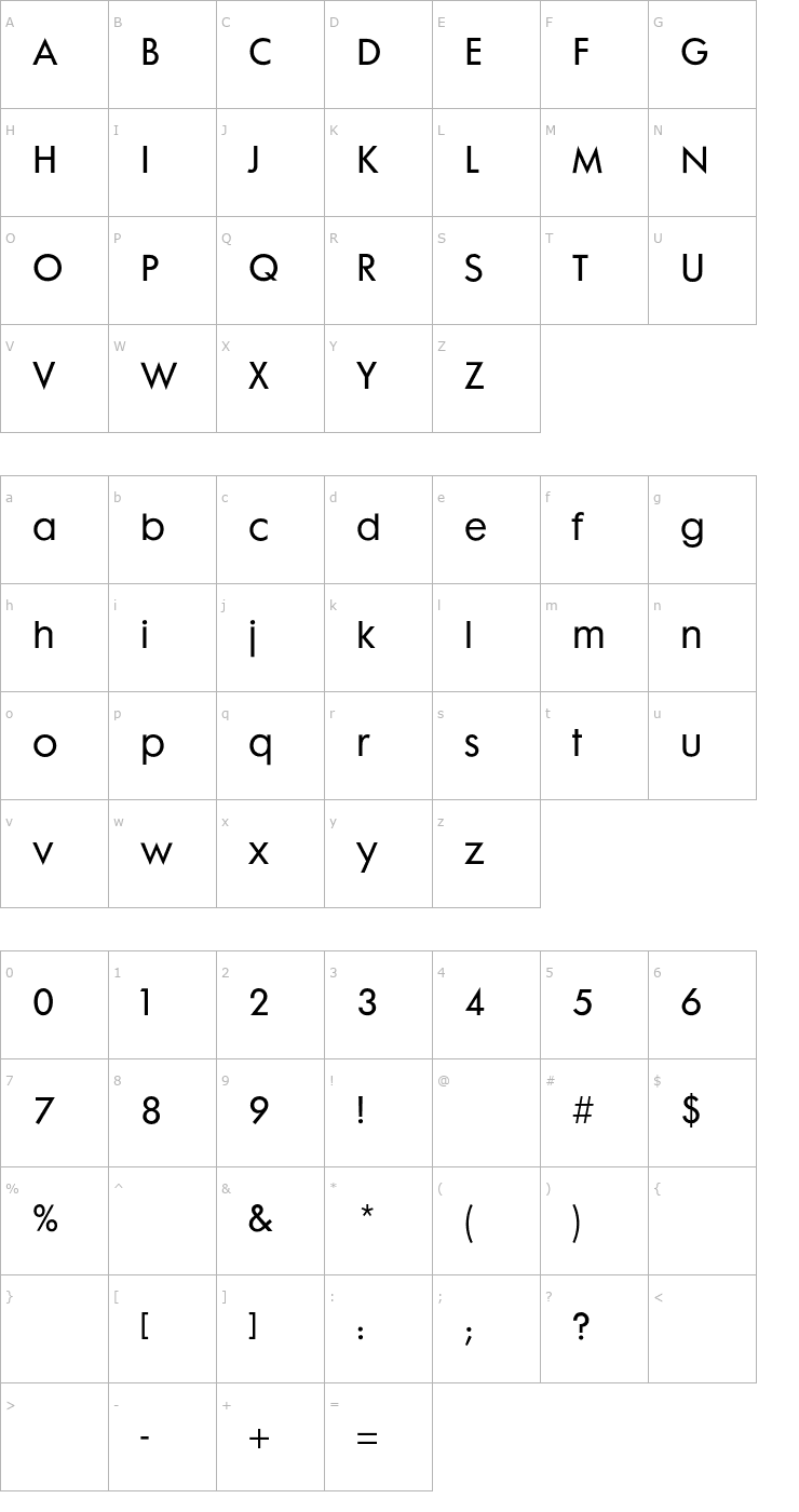 Character Map Futura Maxi CG Book Font