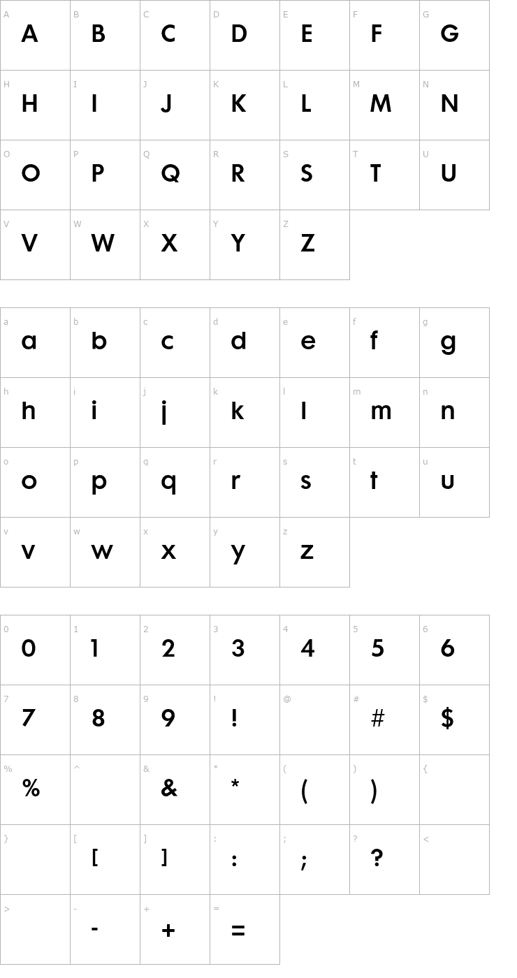 Character Map Futura Maxi CG Demi Font