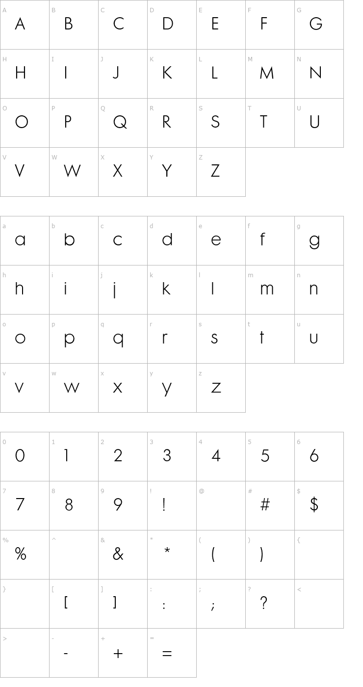 Character Map Futura Maxi CG Light Font