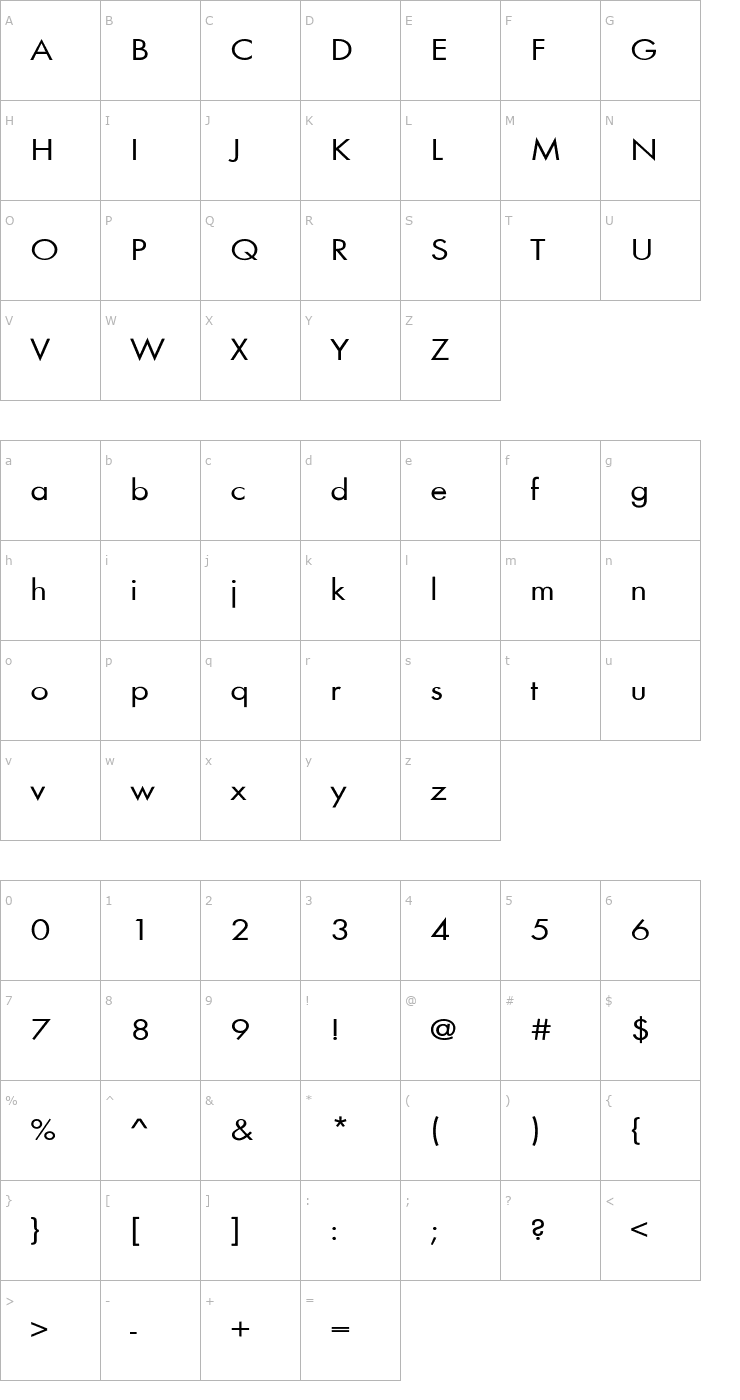 Character Map FuturaExt-Normal Font