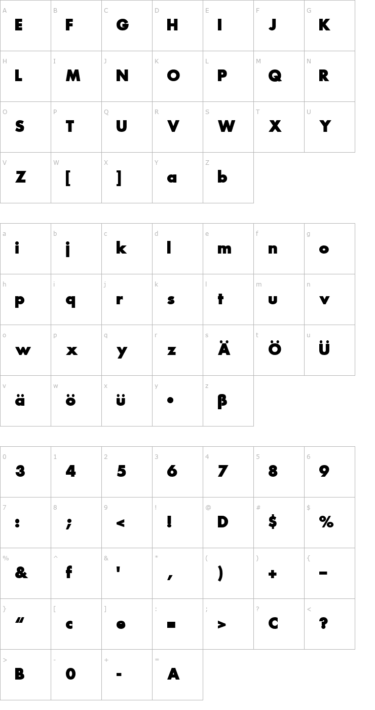 Character Map FuturaExtraBold.fog Font