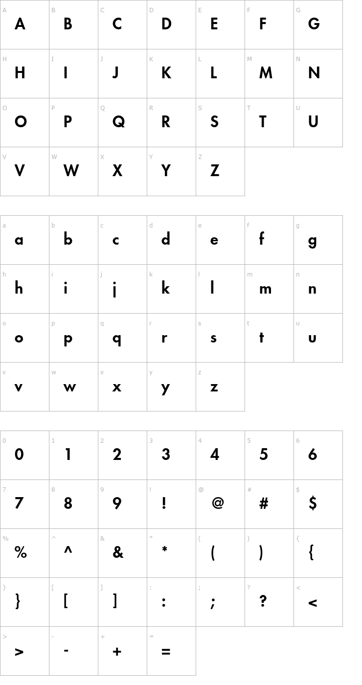 Character Map FuturaStd-Heavy Font