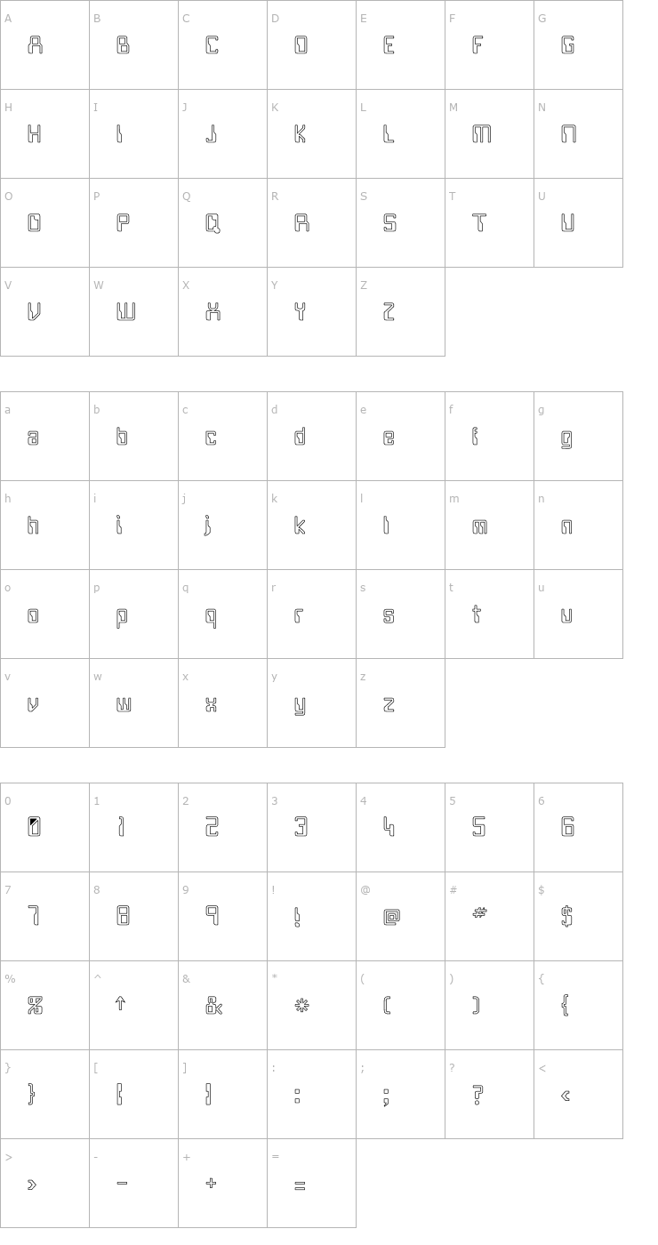 Character Map Future Hollow Font