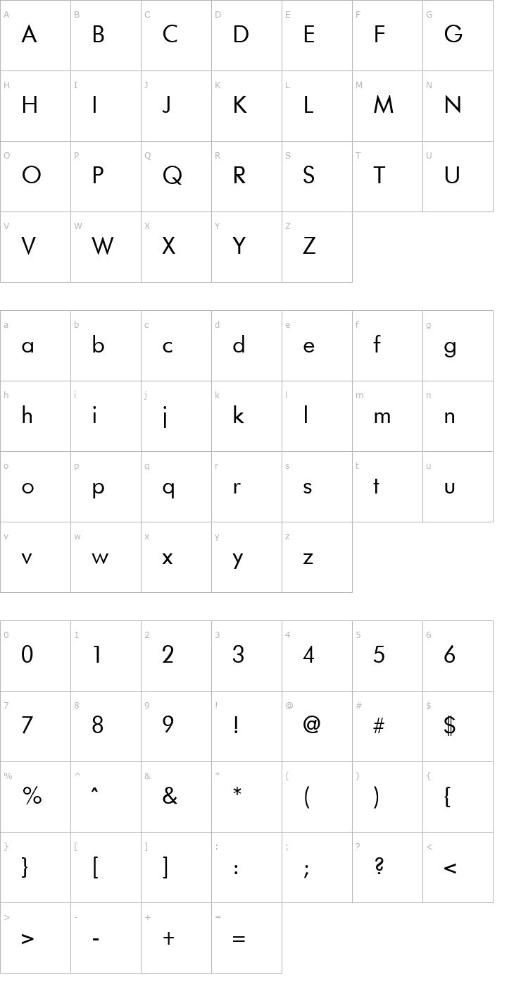 Character Map Futurist Regular Font