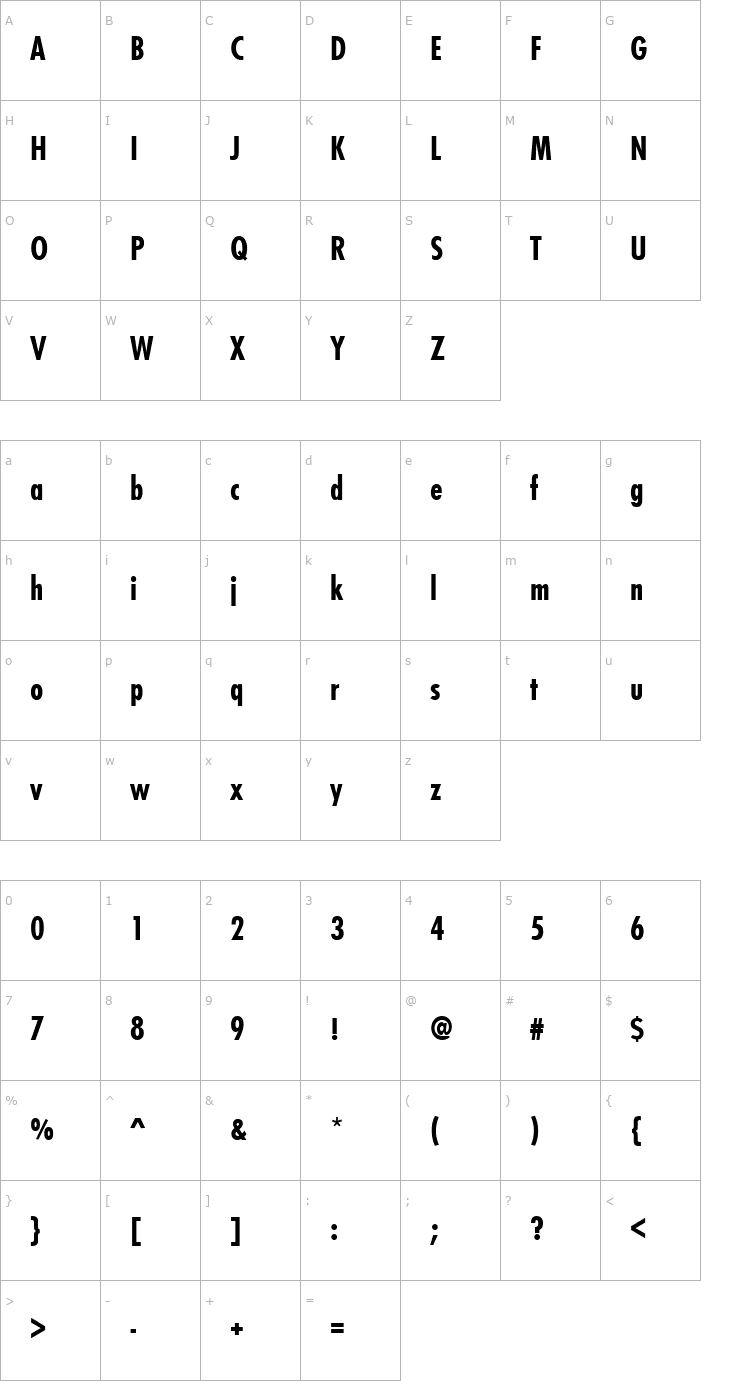Character Map FuturistCondensed Bold Font