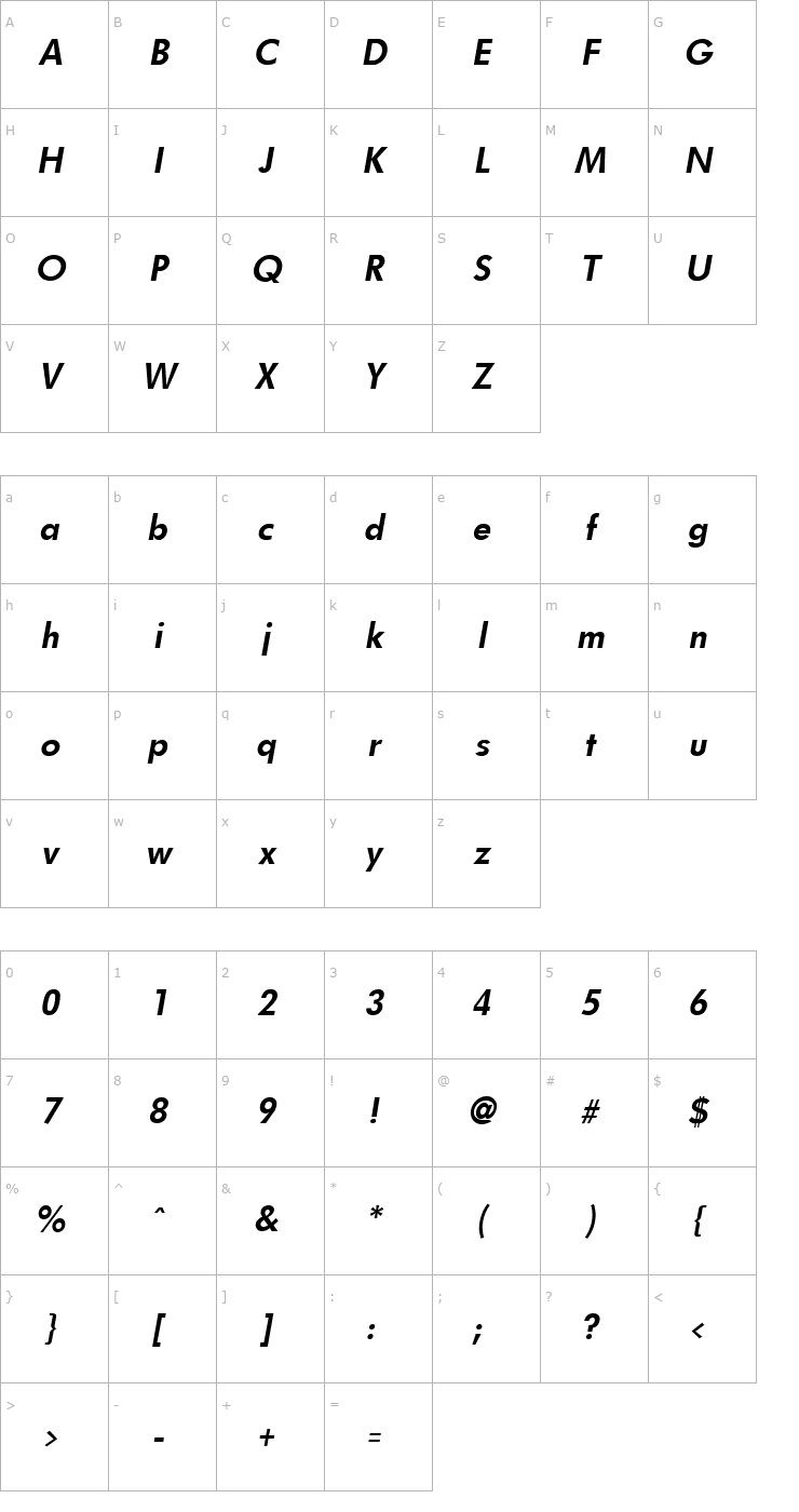 Character Map FuturistFixedWidth Bold Italic Font