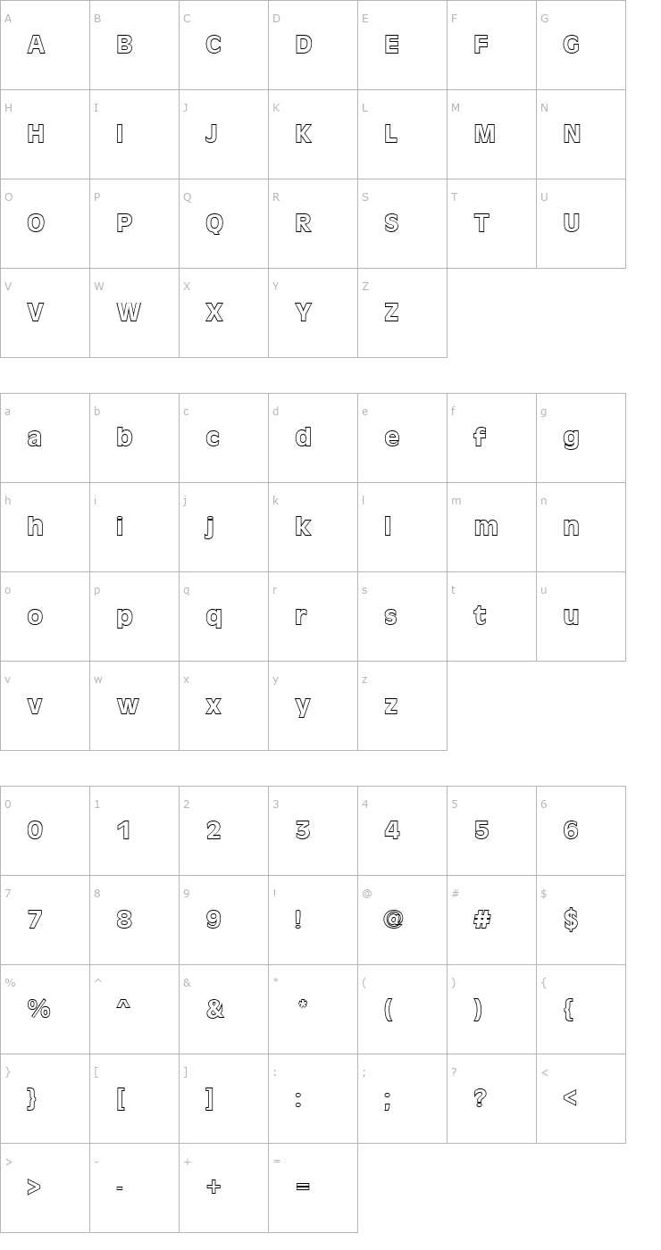 Character Map FZ BASIC 1 HOLLOW Font