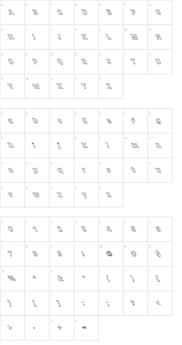 Character Map FZ BASIC 1 HOLLOW LEFTY Font
