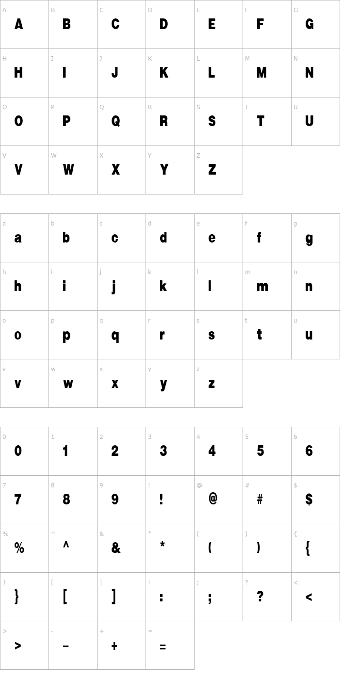 Character Map FZ BASIC 13 COND Font