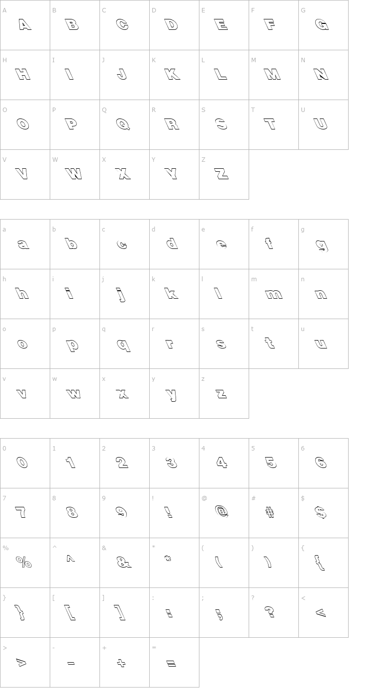 Character Map FZ BASIC 13 HOLLOW LEFTY Font