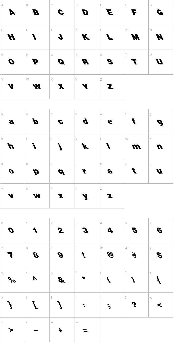 Character Map FZ BASIC 13 LEFTY Font