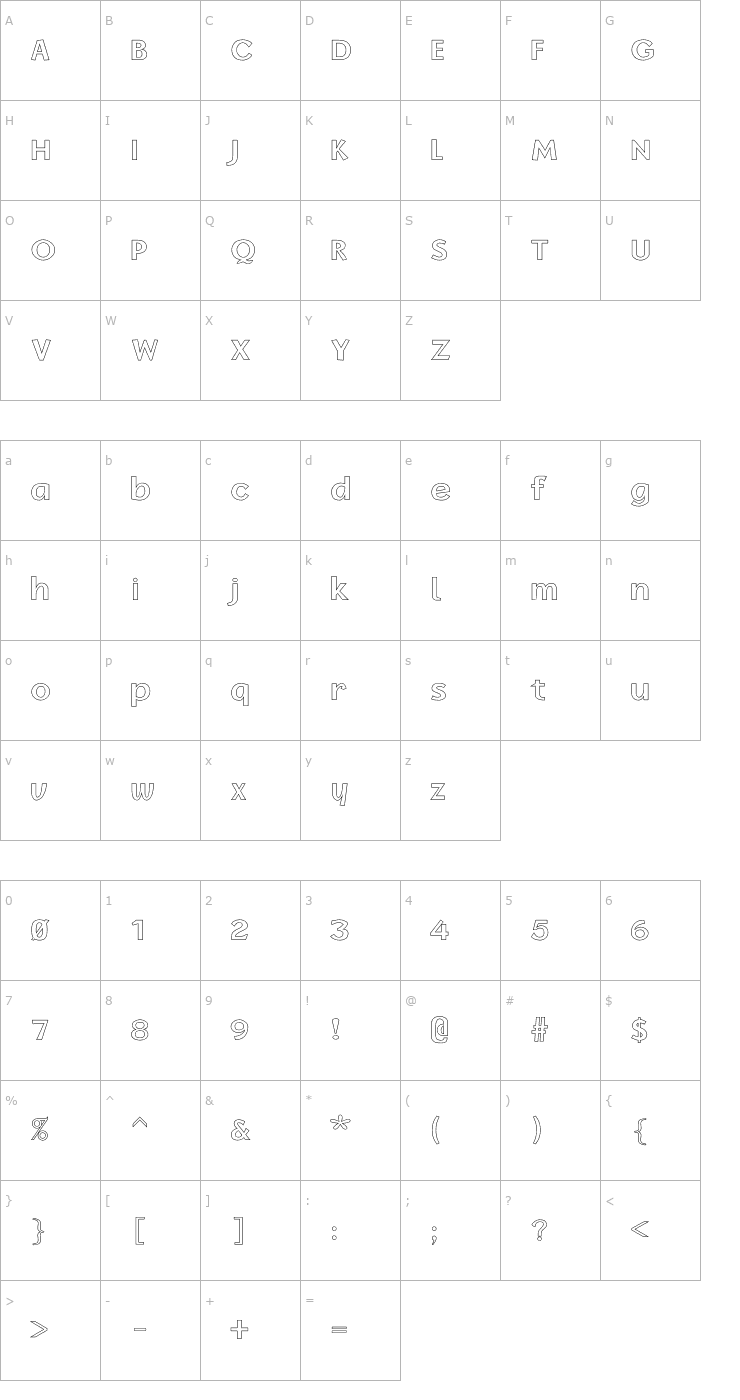 Character Map FZ BASIC 14 HOLLOW Font
