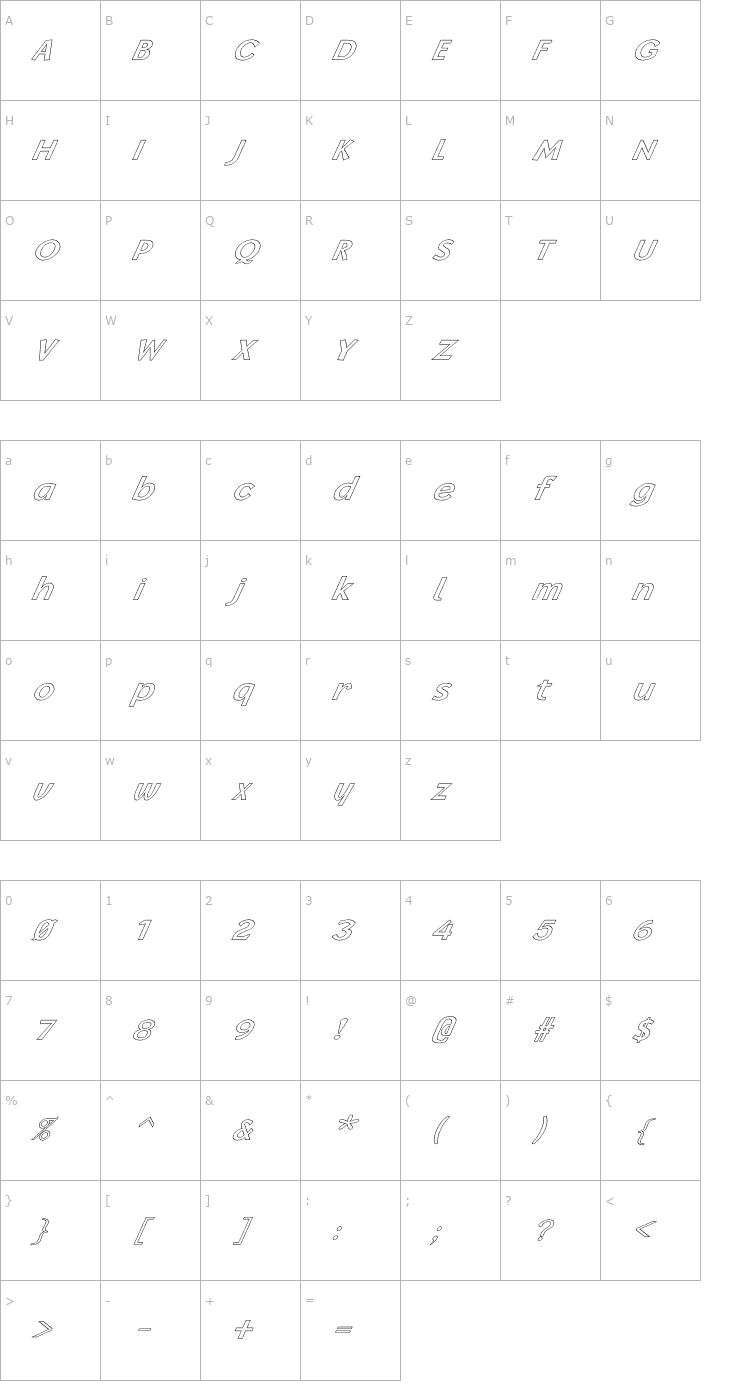 Character Map FZ BASIC 14 HOLLOW ITALIC Font