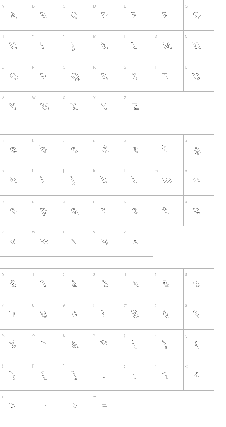 Character Map FZ BASIC 14 HOLLOW LEFTY Font