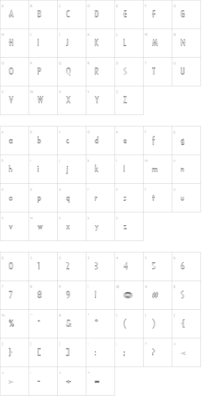 Character Map FZ BASIC 16 HOLLOW EX Font