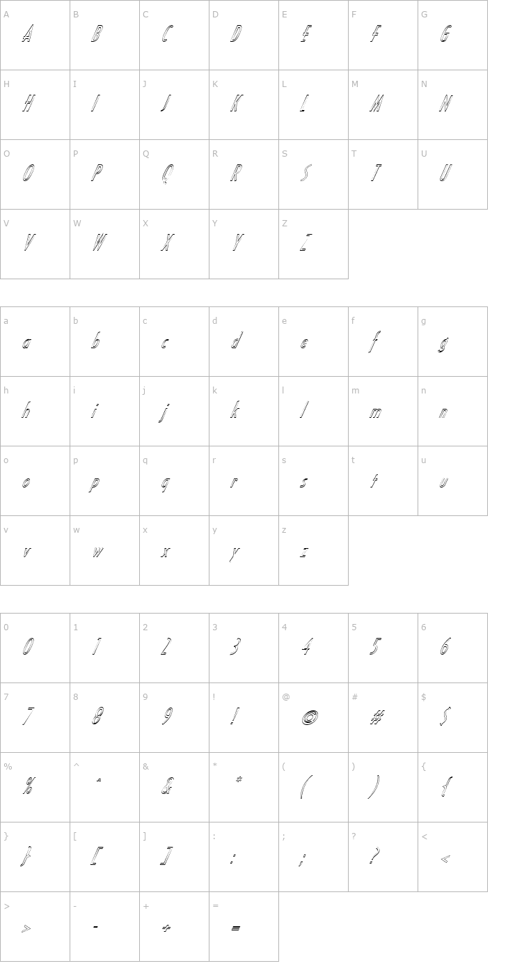 Character Map FZ BASIC 16 HOLLOW ITALIC Font