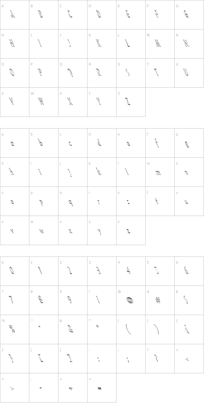 Character Map FZ BASIC 16 HOLLOW LEFTY Font