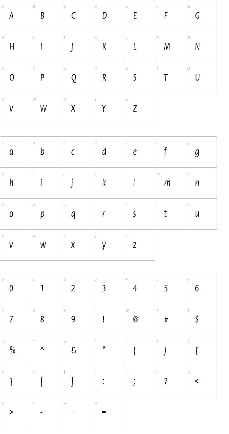 Character Map FZ BASIC 17 COND Font
