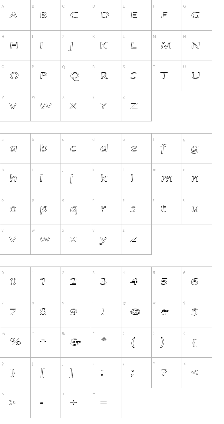 Character Map FZ BASIC 17 HOLLOW EX Font
