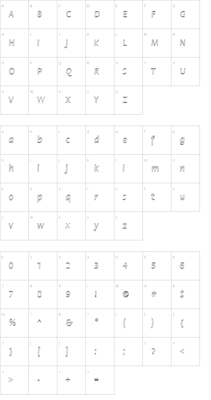 Character Map FZ BASIC 17 HOLLOW Font