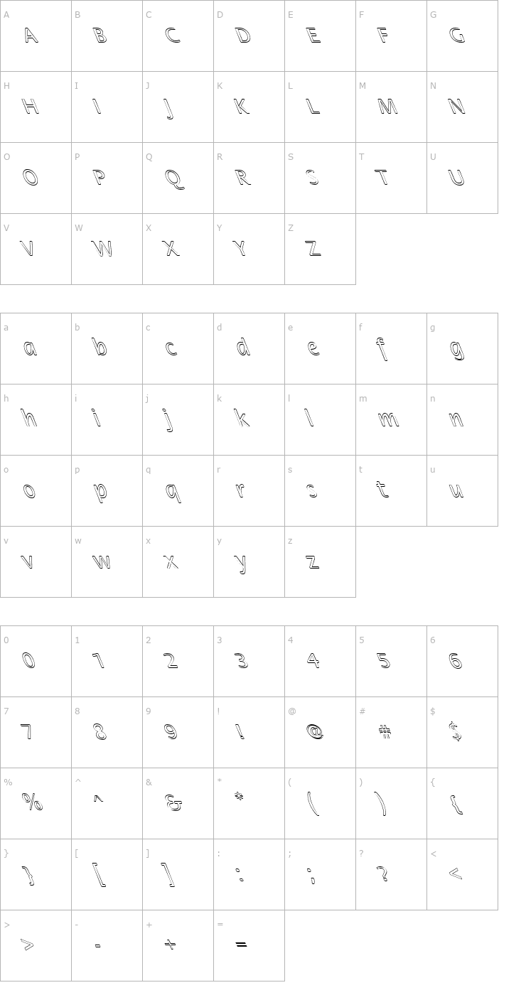 Character Map FZ BASIC 17 HOLLOW LEFTY Font