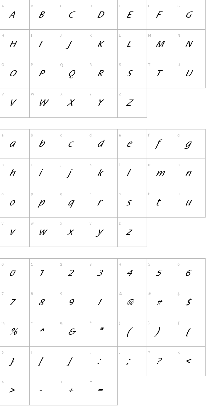 Character Map FZ BASIC 17 ITALIC Font