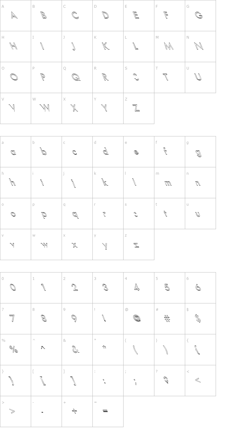 Character Map FZ BASIC 18 HOLLOW LEFTY Font