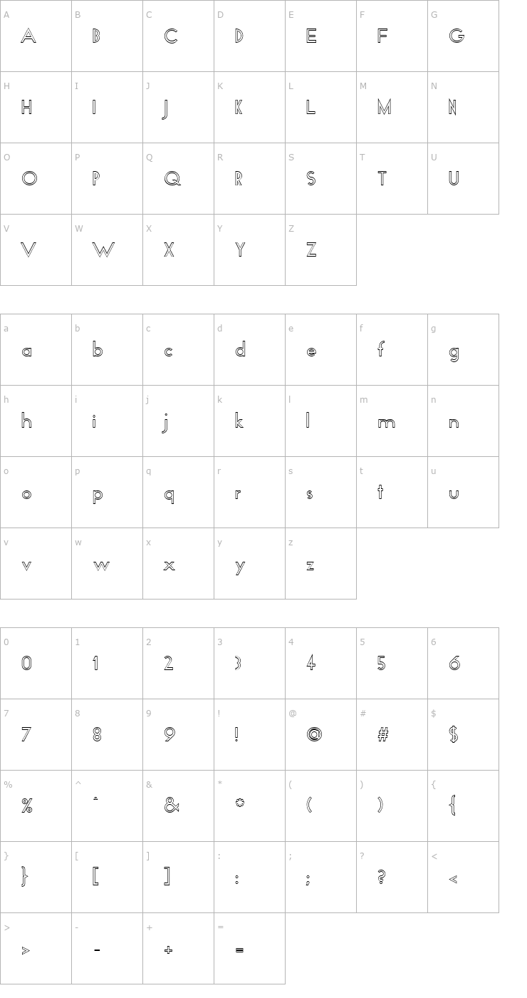 Character Map FZ BASIC 19 HOLLOW Font
