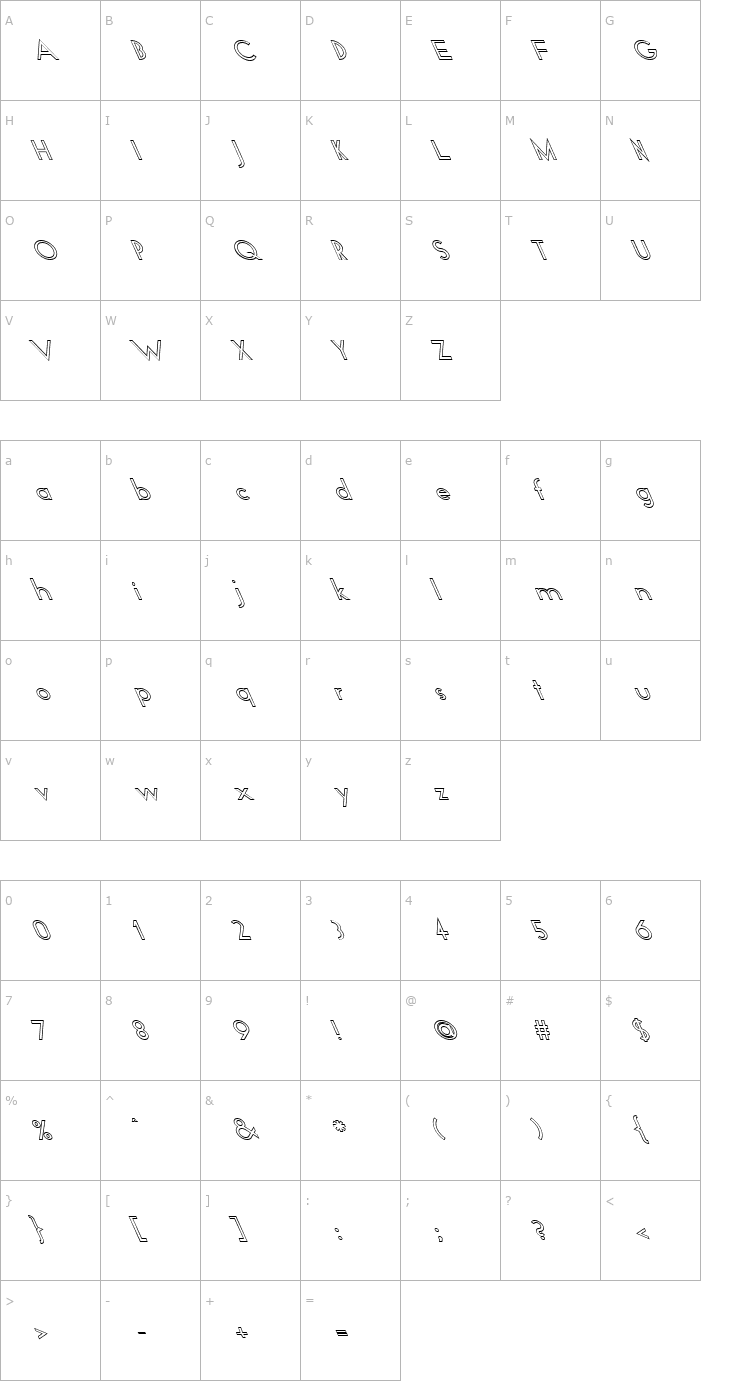 Character Map FZ BASIC 19 HOLLOW LEFTY Font