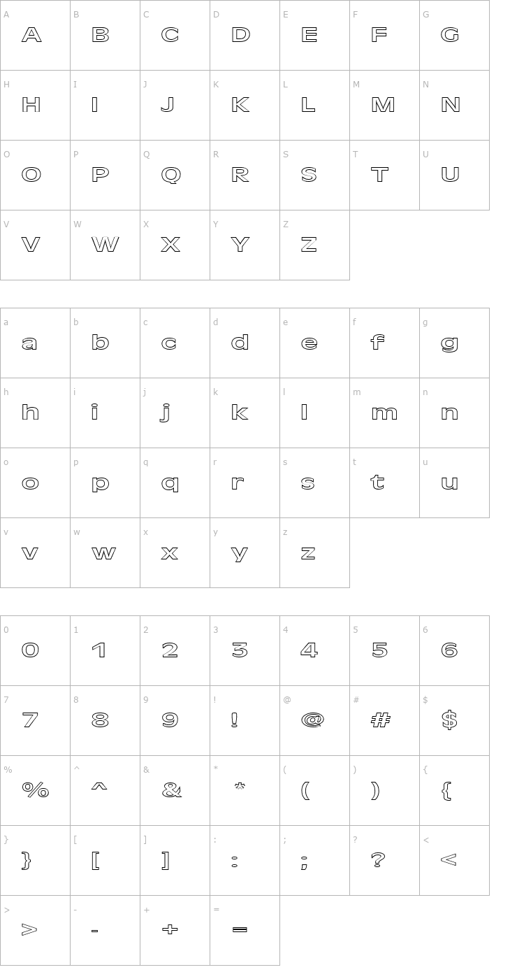 Character Map FZ BASIC 2 HOLLOW EX Font