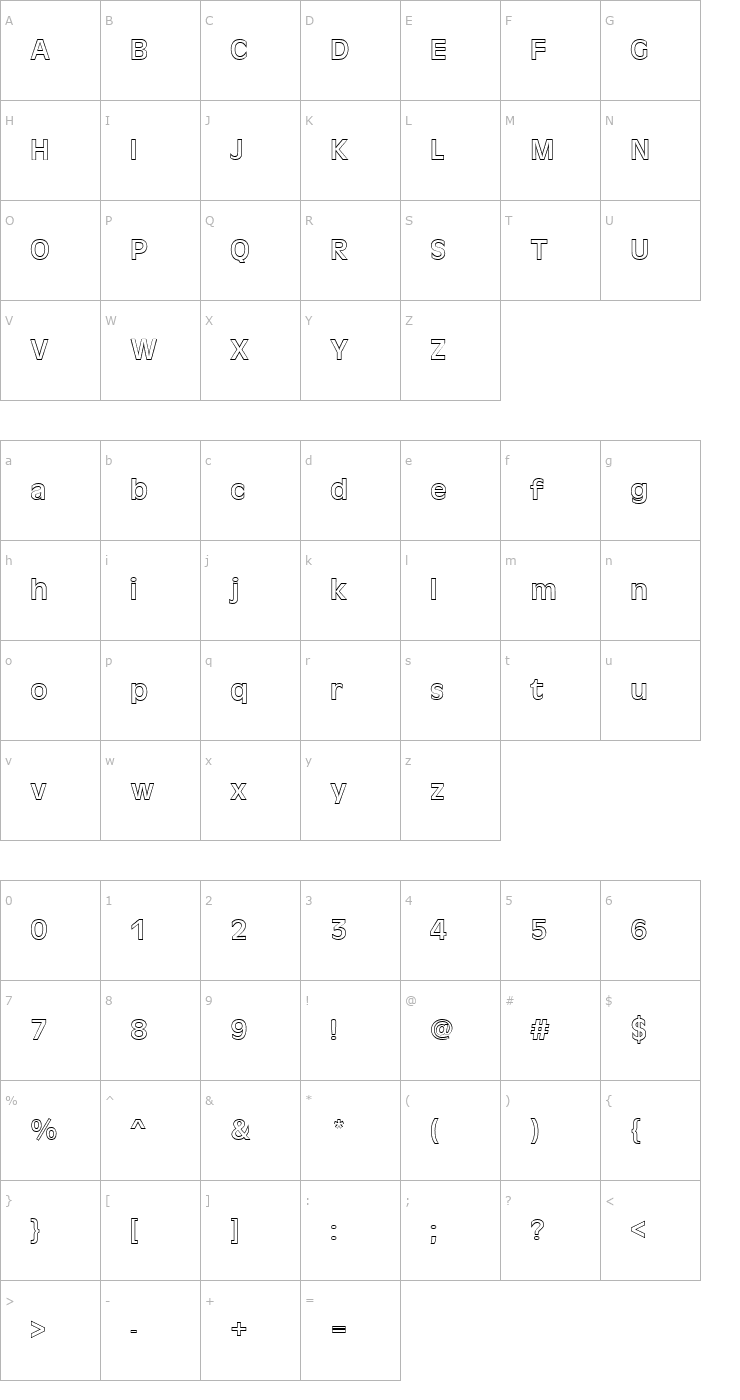 Character Map FZ BASIC 2 HOLLOW Font