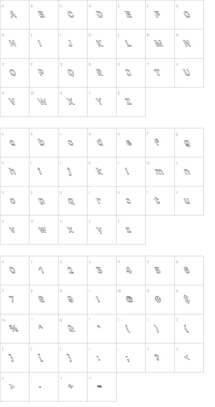 Character Map FZ BASIC 2 HOLLOW LEFTY Font