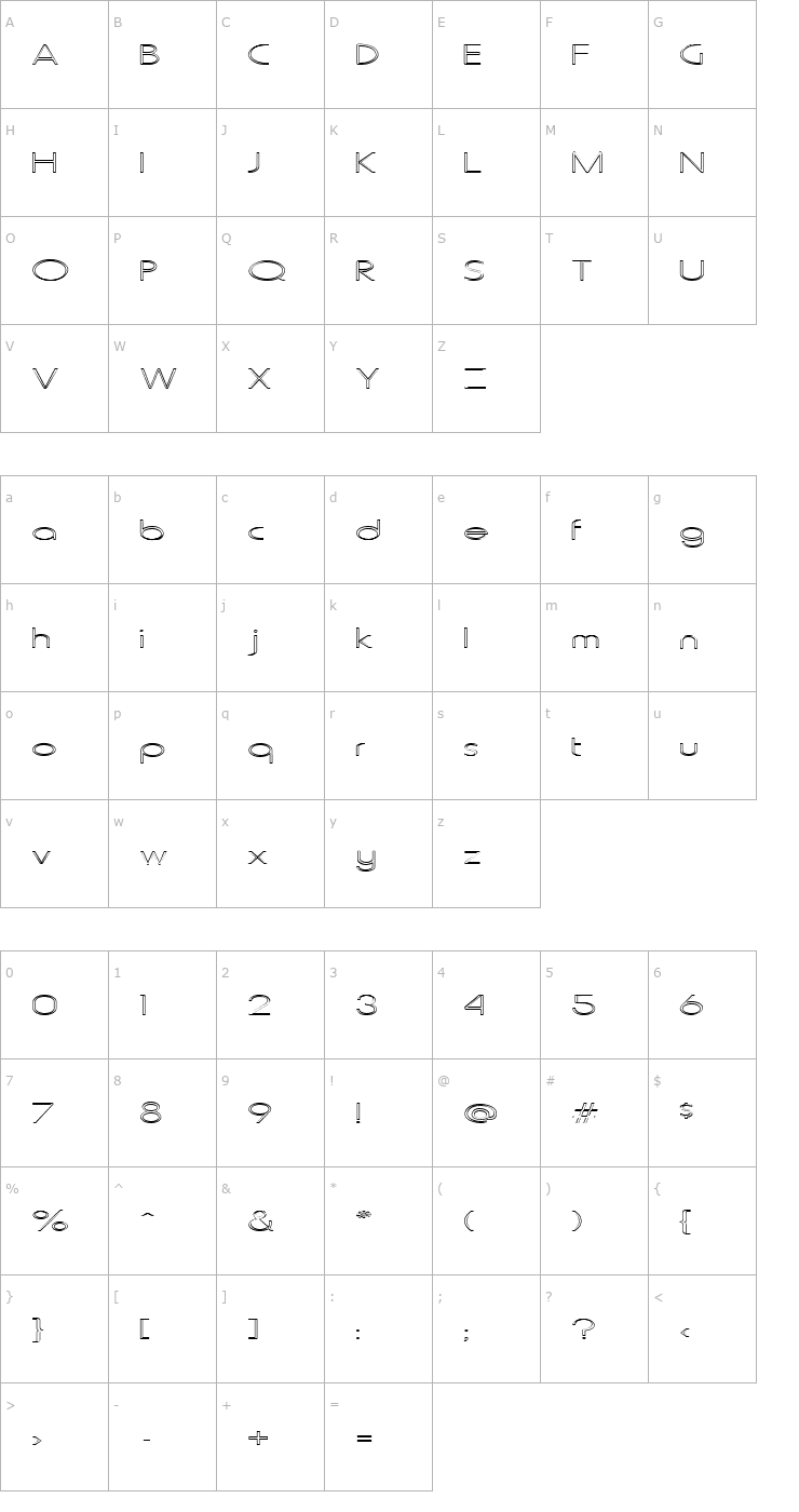 Character Map FZ BASIC 20 HOLLOW EX Font