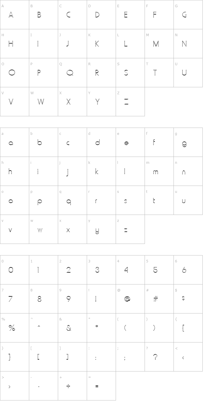 Character Map FZ BASIC 20 HOLLOW Font