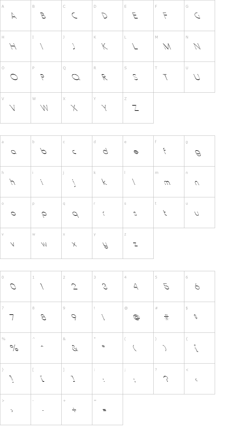 Character Map FZ BASIC 20 HOLLOW LEFTY Font