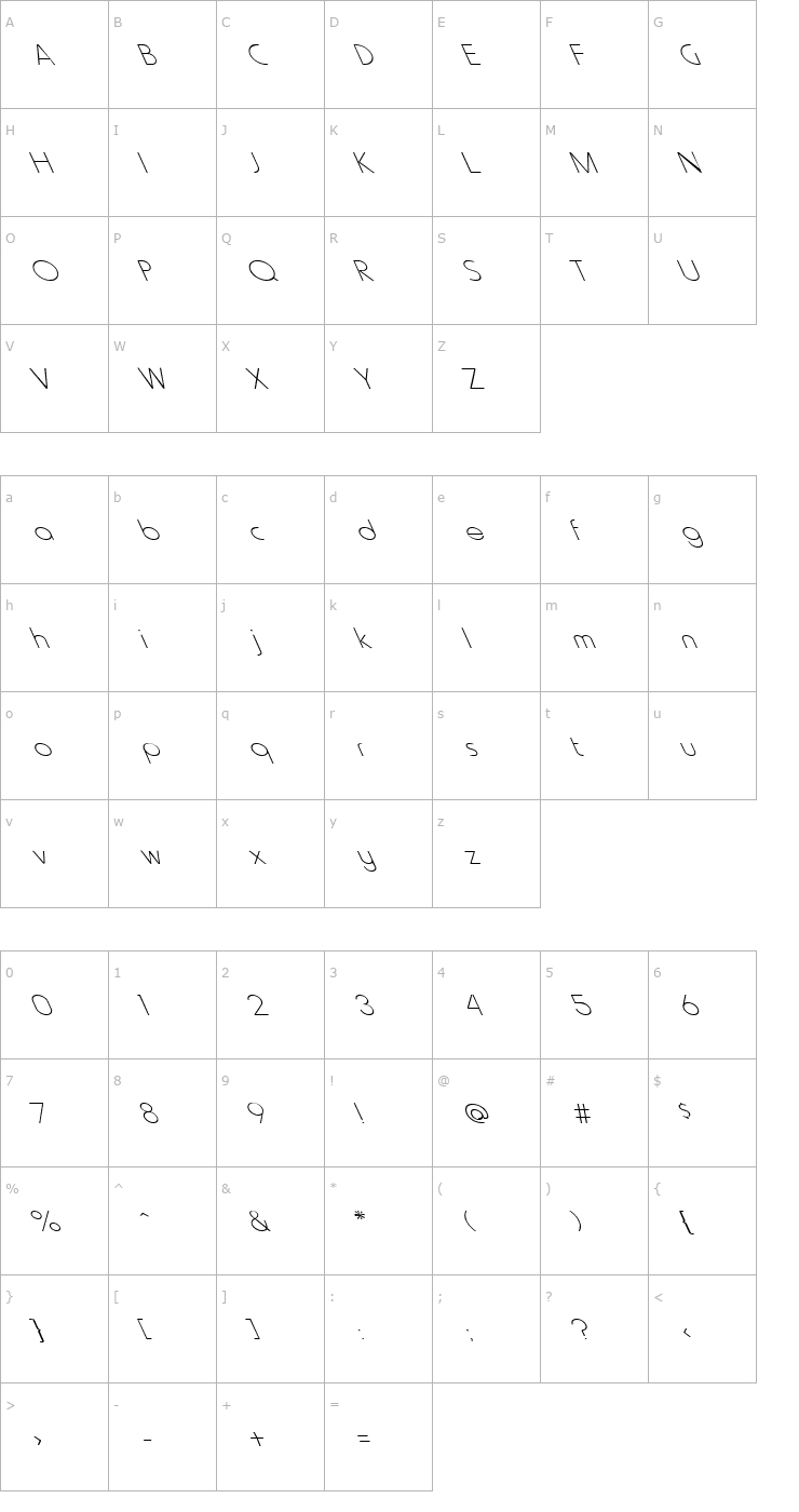Character Map FZ BASIC 20 LEFTY Font