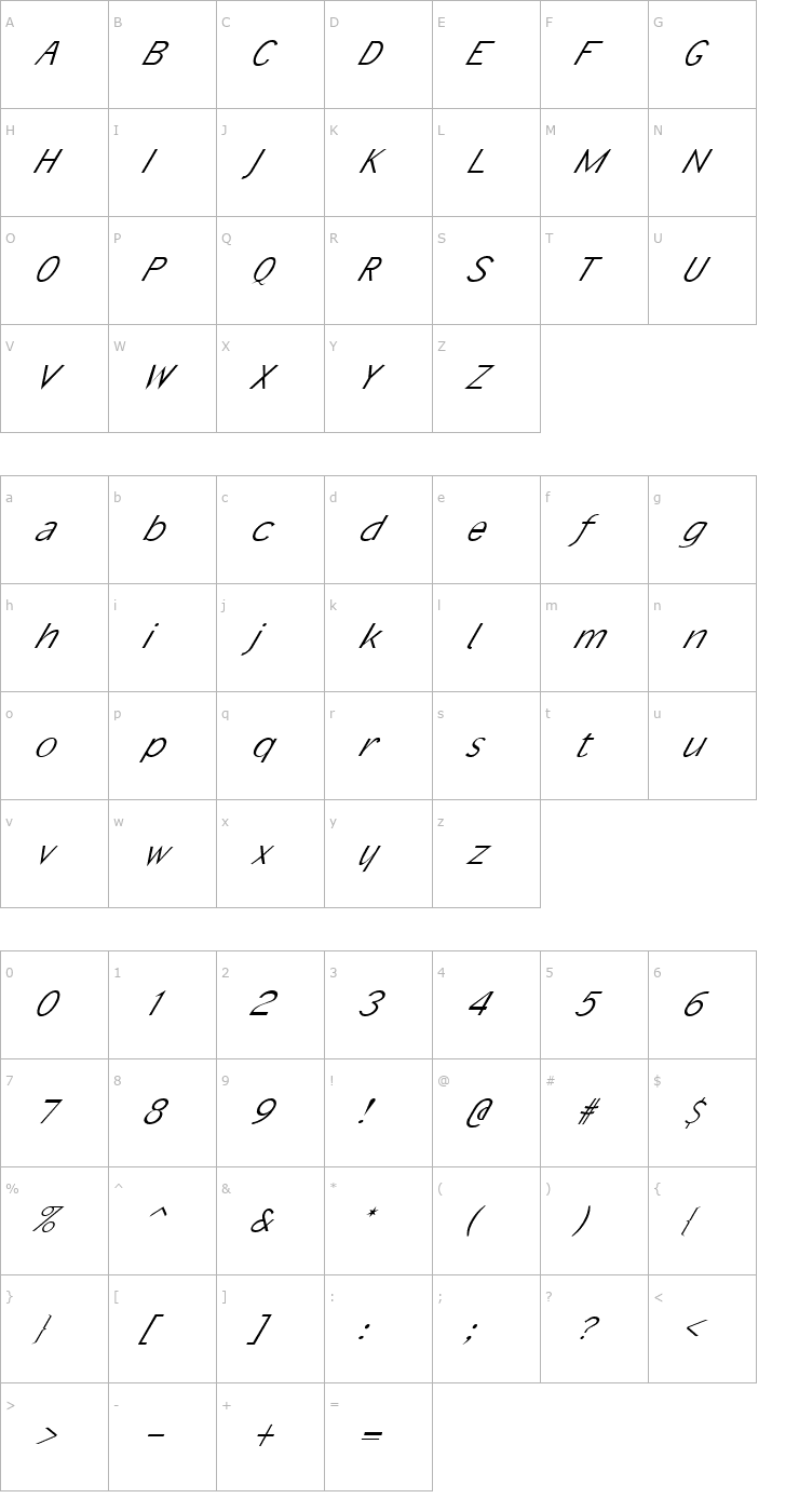 Character Map FZ BASIC 21 ITALIC Font