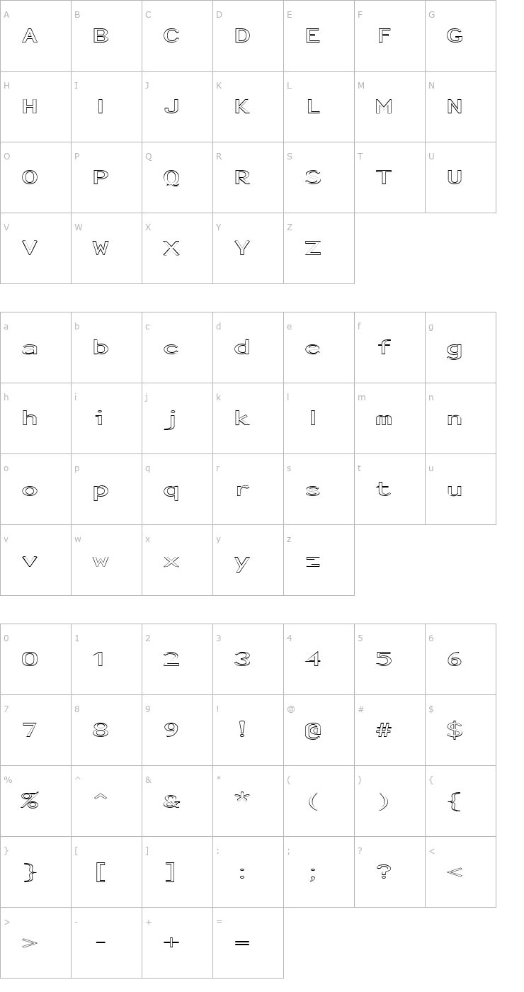 Character Map FZ BASIC 23 HOLLOW EX Font