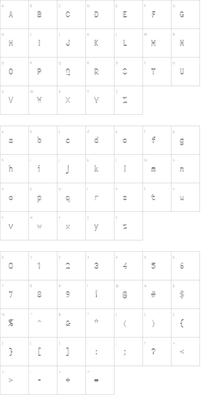 Character Map FZ BASIC 23 HOLLOW Font