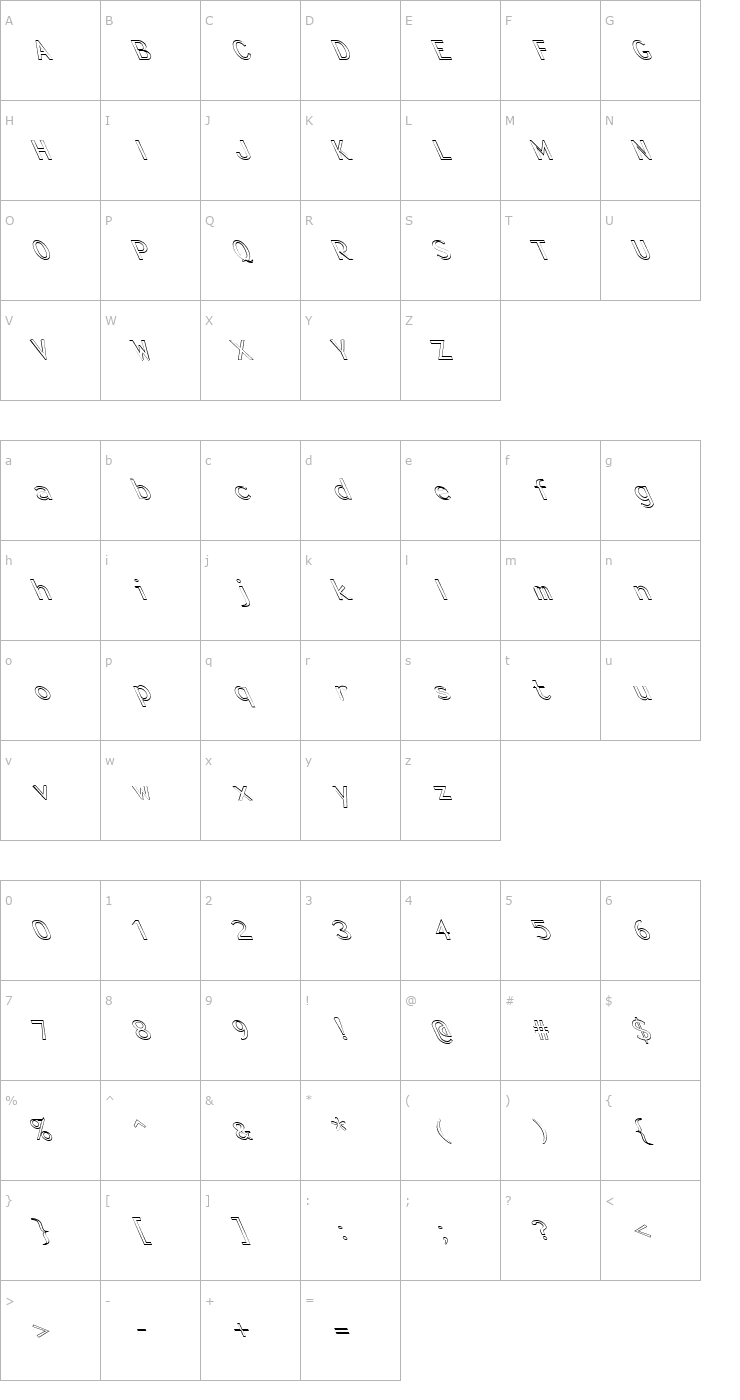 Character Map FZ BASIC 23 HOLLOW LEFTY Font