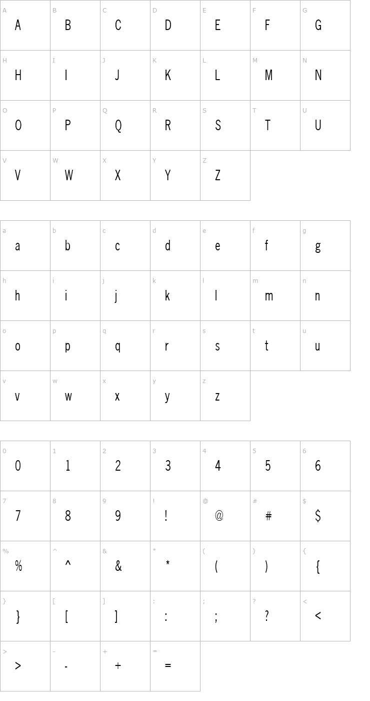 Character Map FZ BASIC 24 COND Font