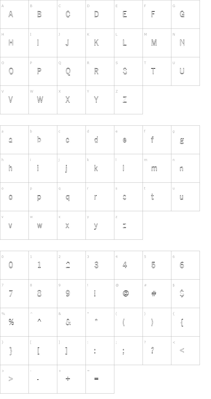 Character Map FZ BASIC 24 HOLLOW Font