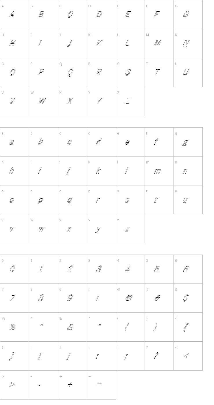 Character Map FZ BASIC 24 HOLLOW ITALIC Font