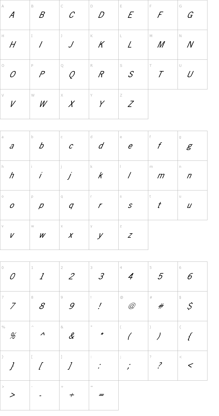 Character Map FZ BASIC 24 ITALIC Font