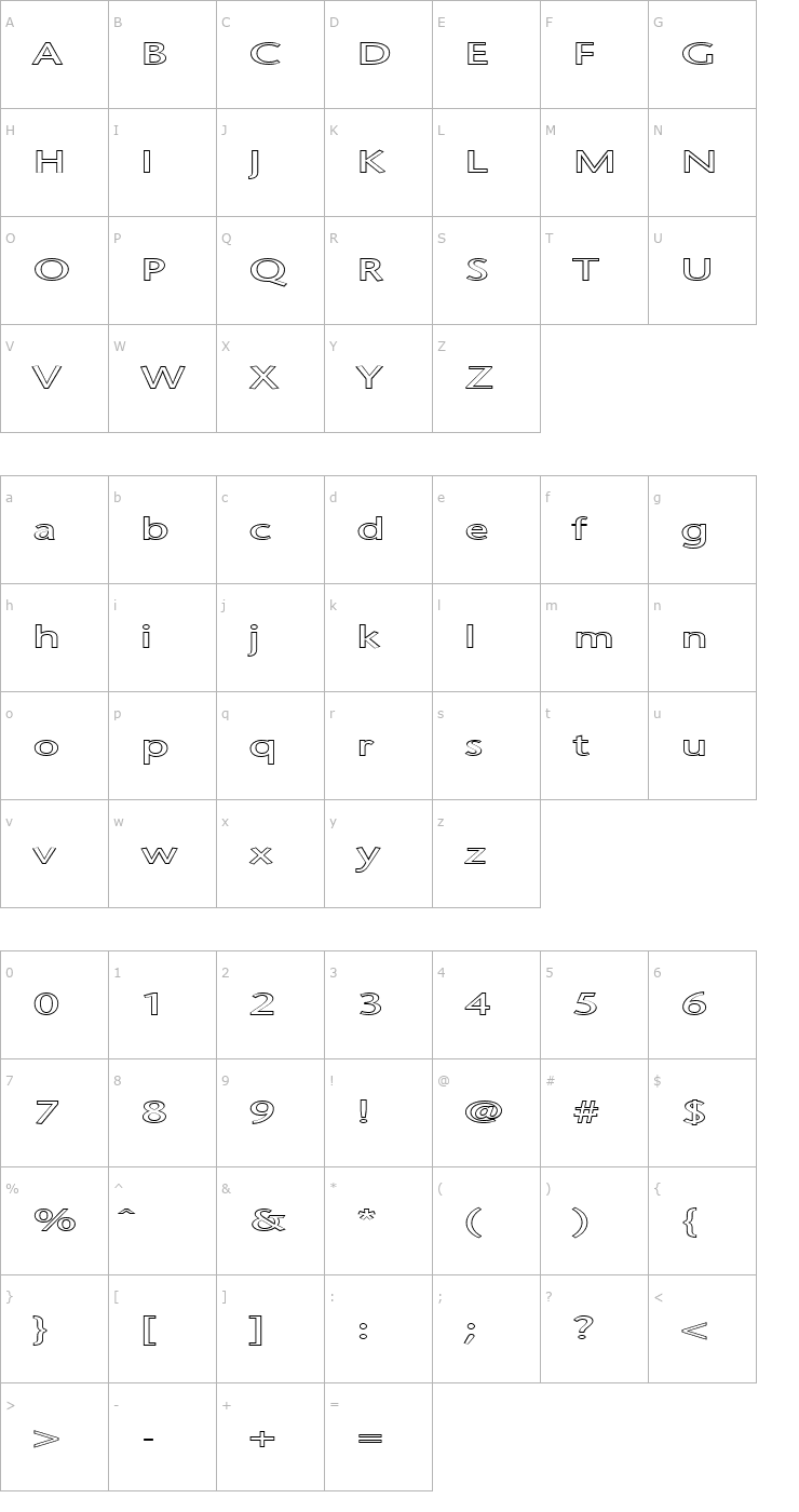 Character Map FZ BASIC 25 HOLLOW EX Font