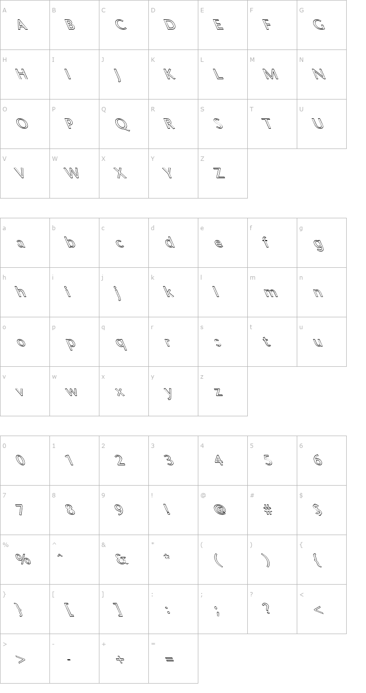 Character Map FZ BASIC 25 HOLLOW LEFTY Font