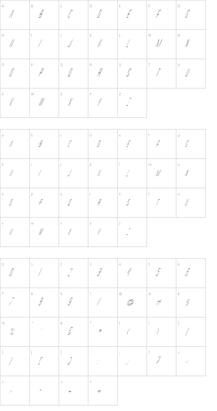 Character Map FZ BASIC 27 ITALIC Font