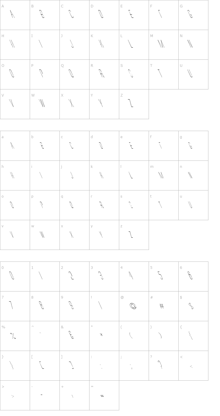 Character Map FZ BASIC 27 LEFTY Font